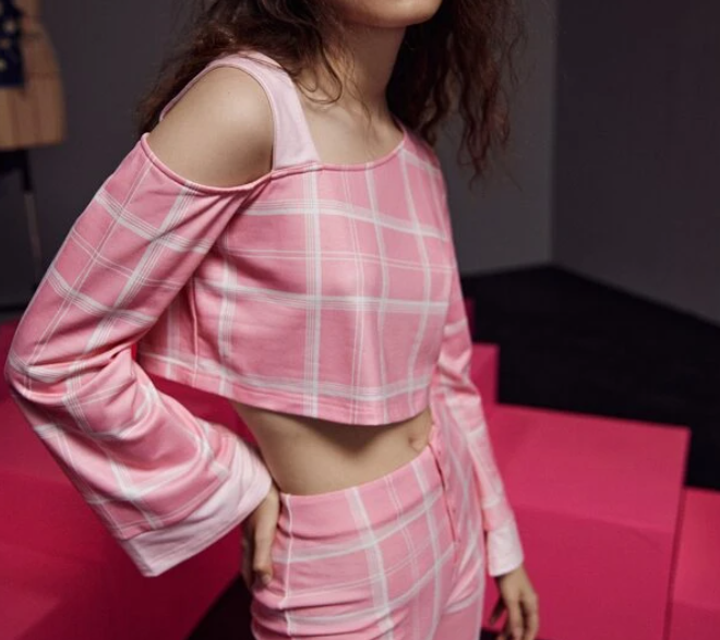 Camiseta Casual a Cuadros - Rosa y Blanco