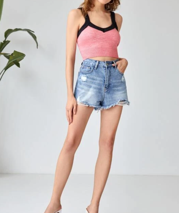 Top Crop Color Combinado - Rosa y Negro
