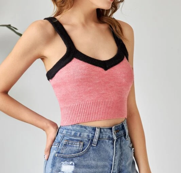 Top Crop Color Combinado - Rosa y Negro