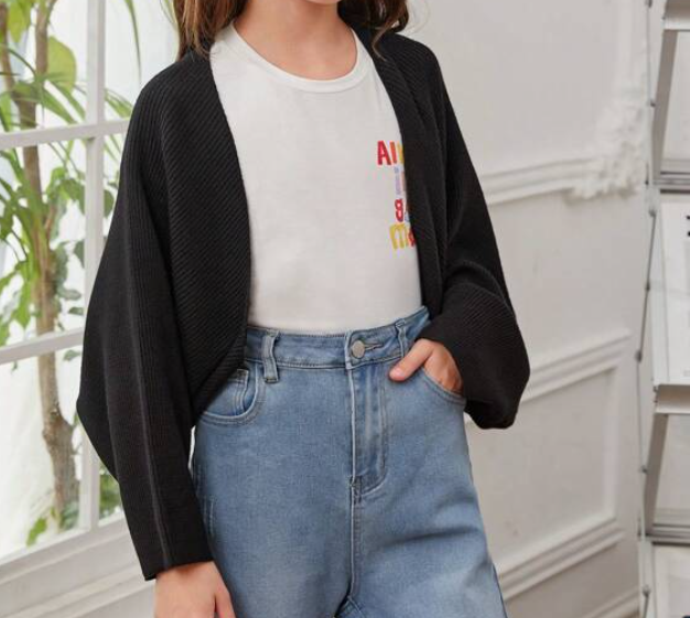 Cárdigan Casual de Manga Murciélago - Negro