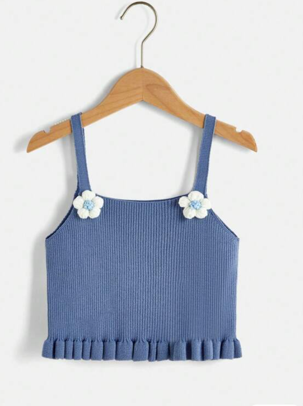 Top Crop Azul con Apliques Florales