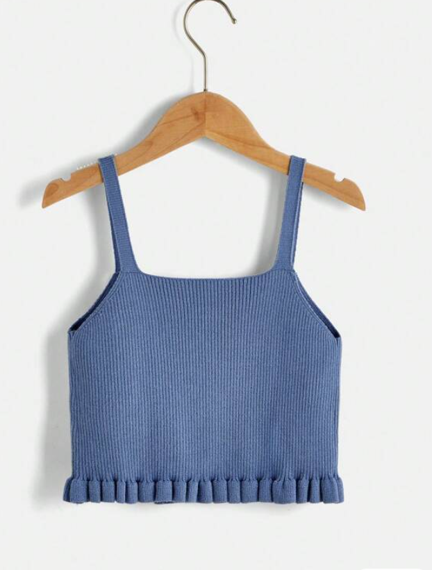 Top Crop Azul con Apliques Florales