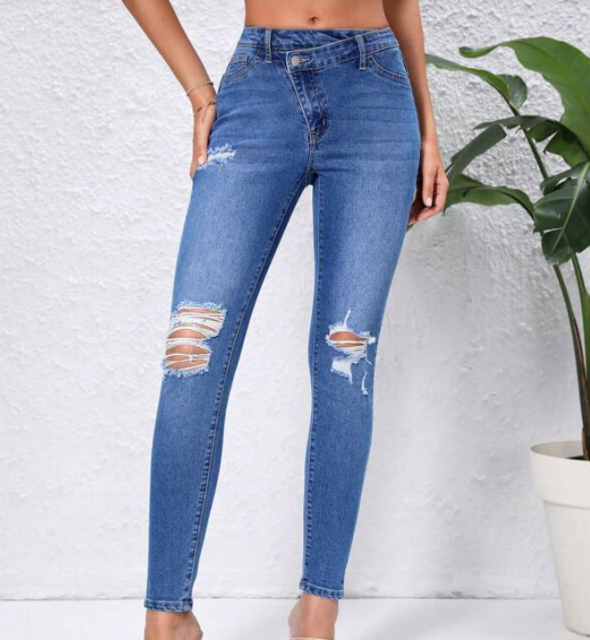 Jeans Ajustados Azul Lavado Medio