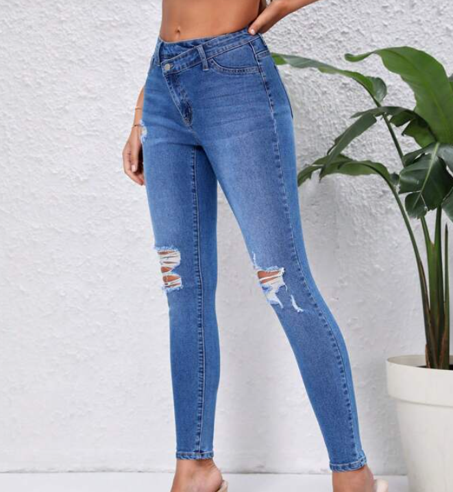 Jeans Ajustados Azul Lavado Medio