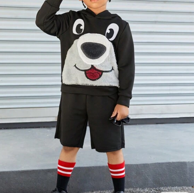 Conjunto de 2 Piezas con Sudadera de Dibujos Animados y Shorts Deportivos
