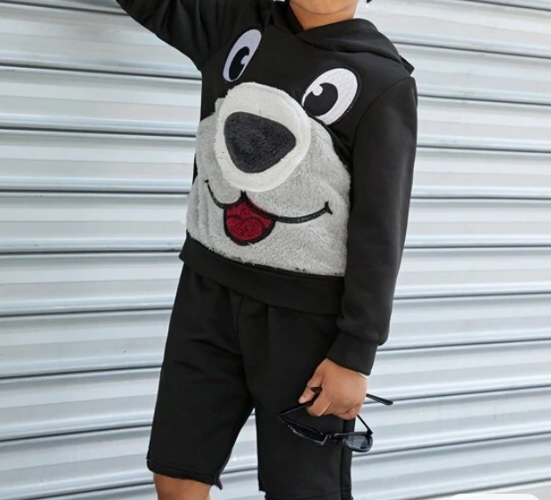 Conjunto de 2 Piezas con Sudadera de Dibujos Animados y Shorts Deportivos