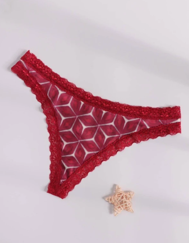 Tanga Burdeos con Encaje Contraste