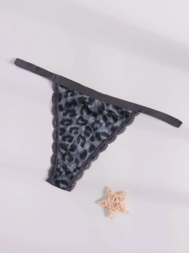Tanga Gris Oscuro con Estilo Casual y Encaje Contraste