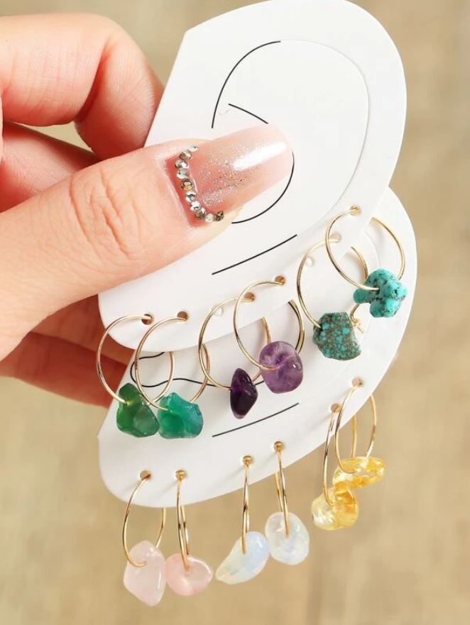 Pendientes de Aro con Estilo Geométrico y Piedras Multicolor