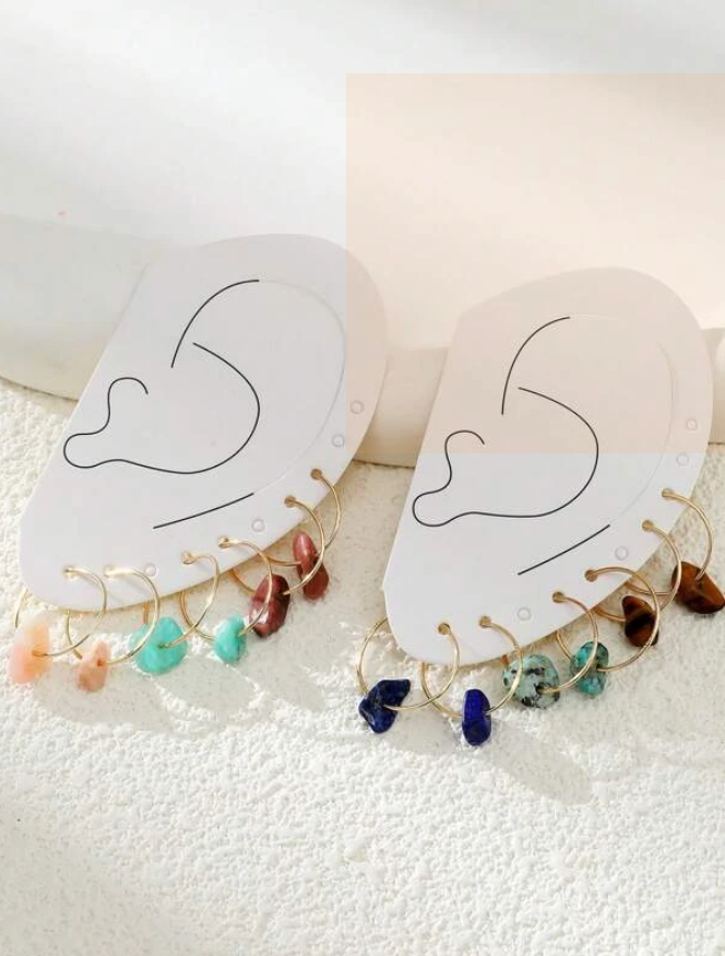 Pendientes de Aro con Estilo Geométrico y Piedras Multicolor