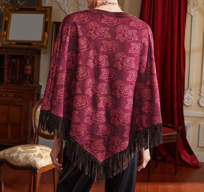 Poncho Floral con Flecos