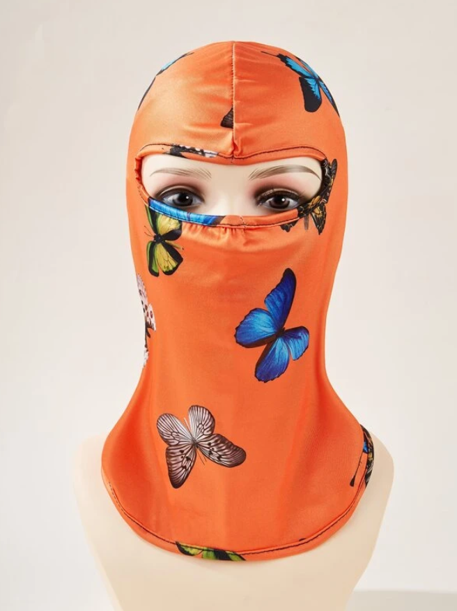 Pasamontañas con Diseño de Mariposas en Naranja y Negro
