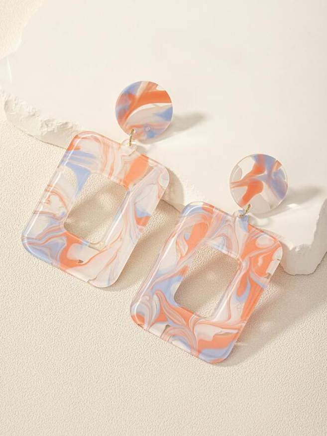 Pendientes Largos Geométricos con Estampado Multicolor