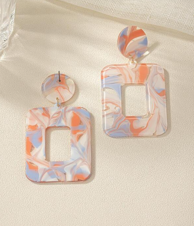 Pendientes Largos Geométricos con Estampado Multicolor