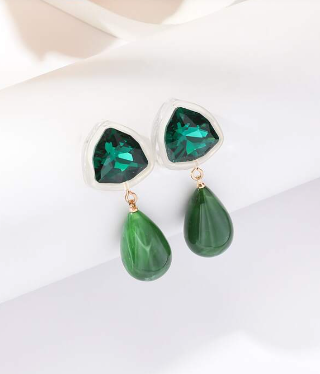 Pendientes de Acero Inoxidable con Cristal Verde