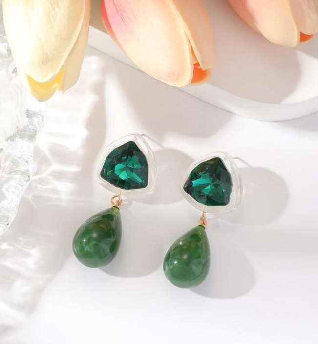 Pendientes de Acero Inoxidable con Cristal Verde