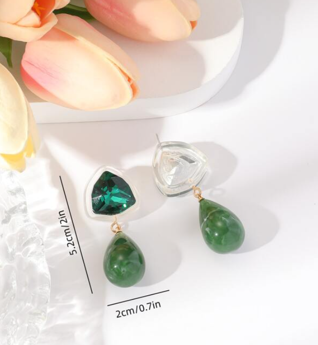 Pendientes de Acero Inoxidable con Cristal Verde