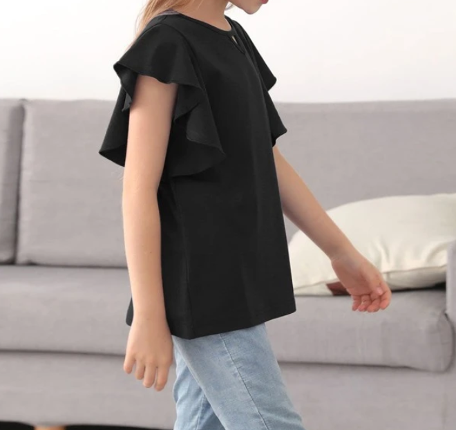 Blusa Infantil con Volantes en Mangas - Color Negro