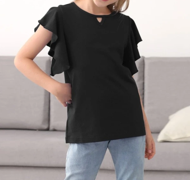 Blusa Infantil con Volantes en Mangas - Color Negro