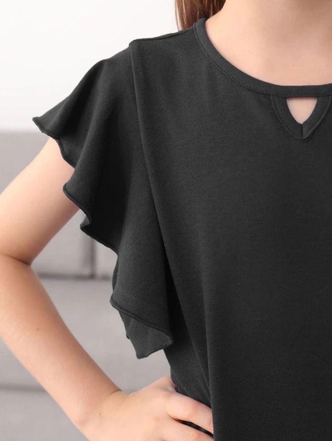 Blusa Infantil con Volantes en Mangas - Color Negro