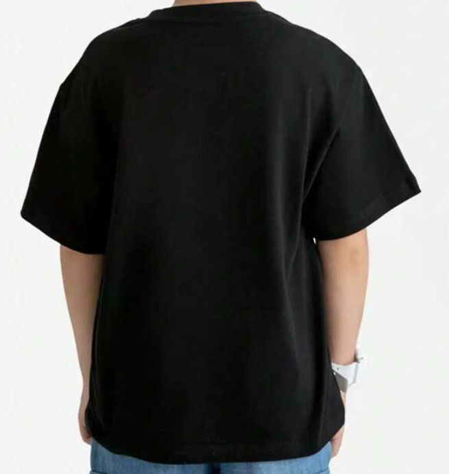 Camiseta Oversize con Estampado de Oso y Letras - Color Negro