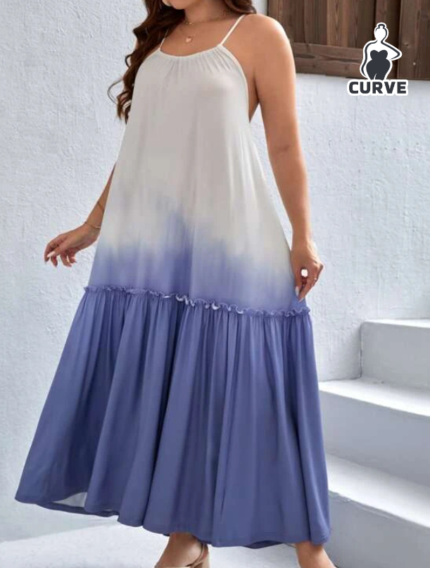 Vestido Largo Bohemio con Tirantes y Volantes - Estampado Degradado