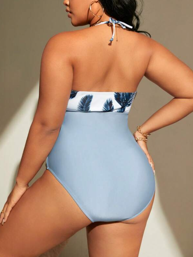 Traje de Baño Plus Size con Estampado Tropical 🌊✨