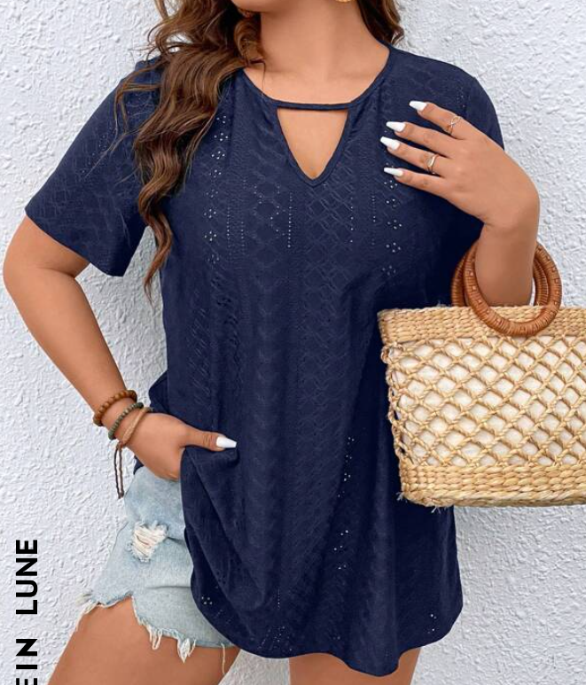 Blusa Casual Azul Marino con Bordado de Ojal 💙✨