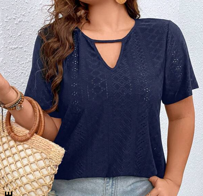 Blusa Casual Azul Marino con Bordado de Ojal 💙✨