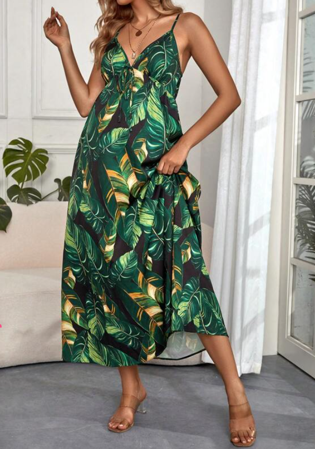 Vestido Largo Bohemio con Estampado Tropical 🌿🌺