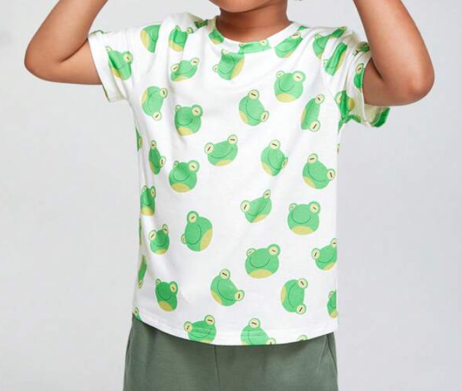 Conjunto Casual para Niño: Camiseta con Estampado de Ranas y Pantalón Deportivo 🐸✨