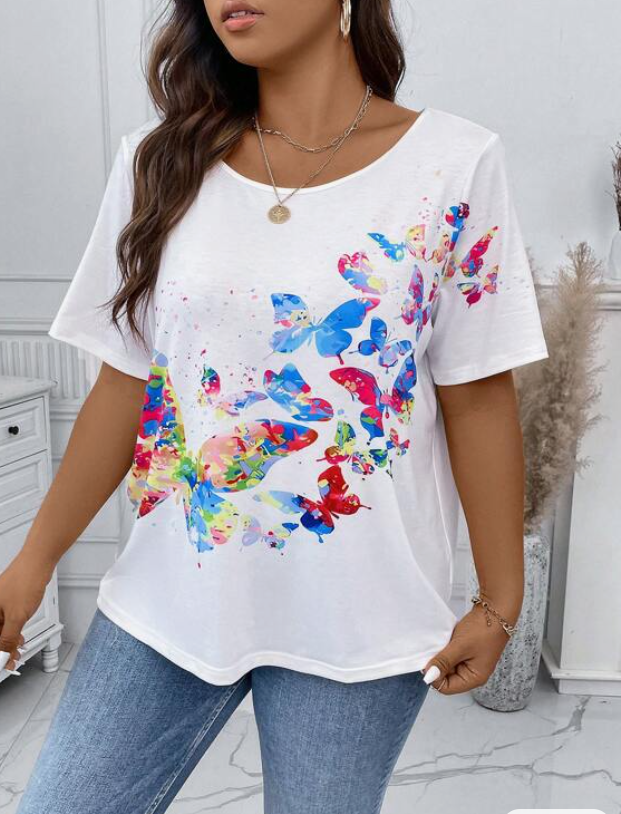Blusa Casual de Manga Corta con Estampado de Mariposas 🦋✨
