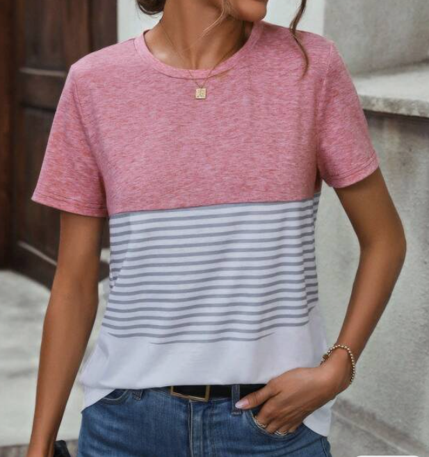 Blusa Casual de Manga Corta con Estampado a Rayas 🌸✨