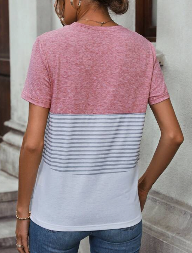 Blusa Casual de Manga Corta con Estampado a Rayas 🌸✨