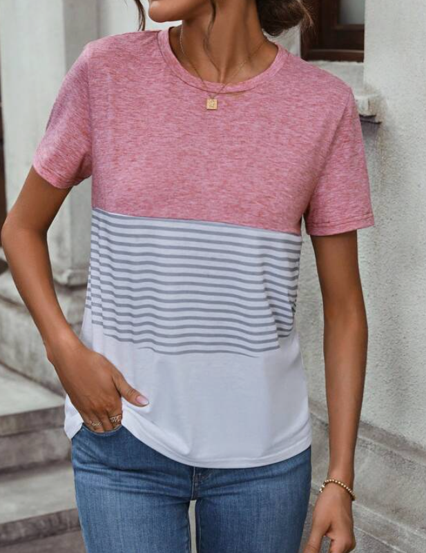 Blusa Casual de Manga Corta con Estampado a Rayas 🌸✨