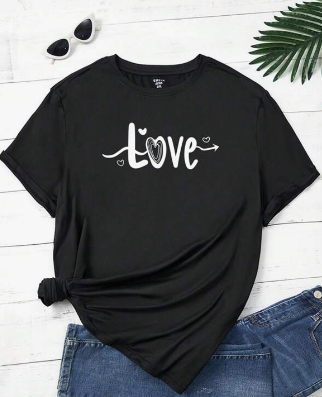 Camiseta Negra Casual con Estampado "Love" ❤️✨