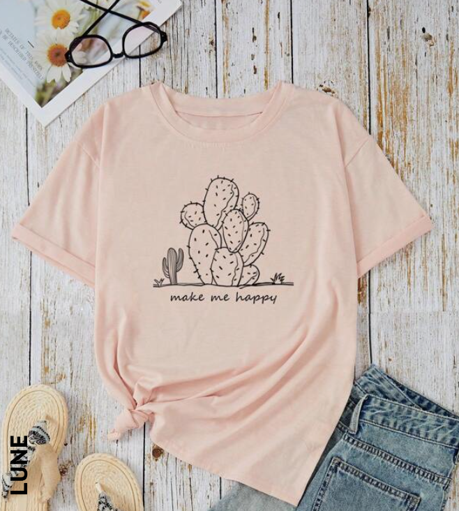 Camiseta Casual Rosa con Estampado de Cactus 🌵💖