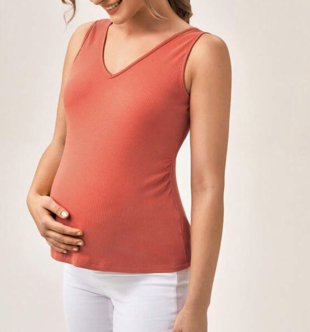 Top de Maternidad con Escote en V en Rosa Coral