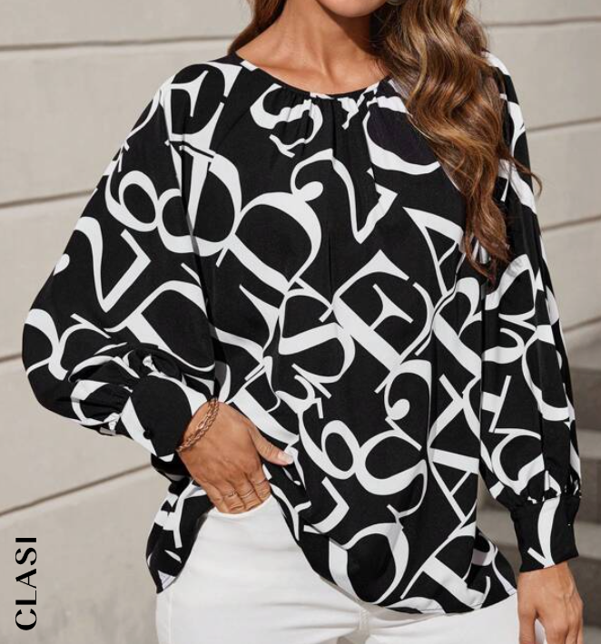 Blusa Estampada en Blanco y Negro con Manga Raglán ✨