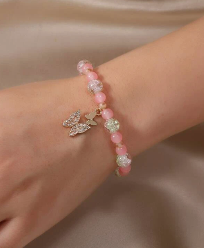 Pulsera de Cuentas con Mariposa y Diamantes de Imitación ✨