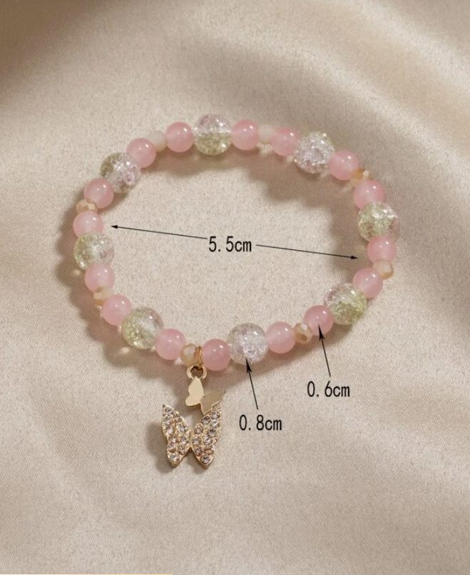 Pulsera de Cuentas con Mariposa y Diamantes de Imitación ✨