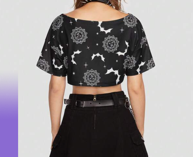 Top Crop con Estampado Integral - Negro