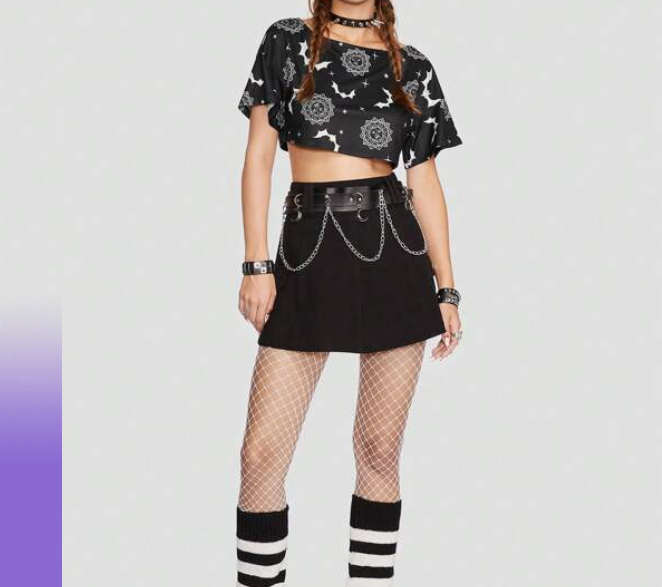Top Crop con Estampado Integral - Negro