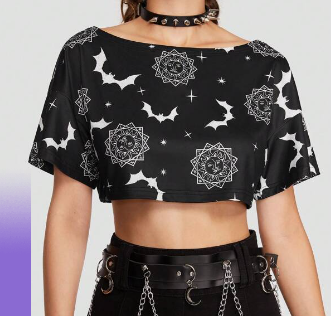 Top Crop con Estampado Integral - Negro
