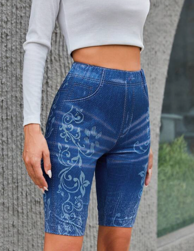 Shorts Tipo Biker con Estampado Imitación Denim ✨