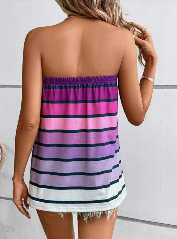 Top Sin Tirantes con Estampado a Rayas en Tonos Morados ✨