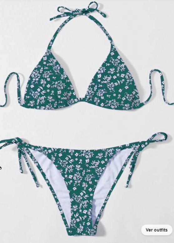 Bikini Verde con Estampado de Margaritas ✨