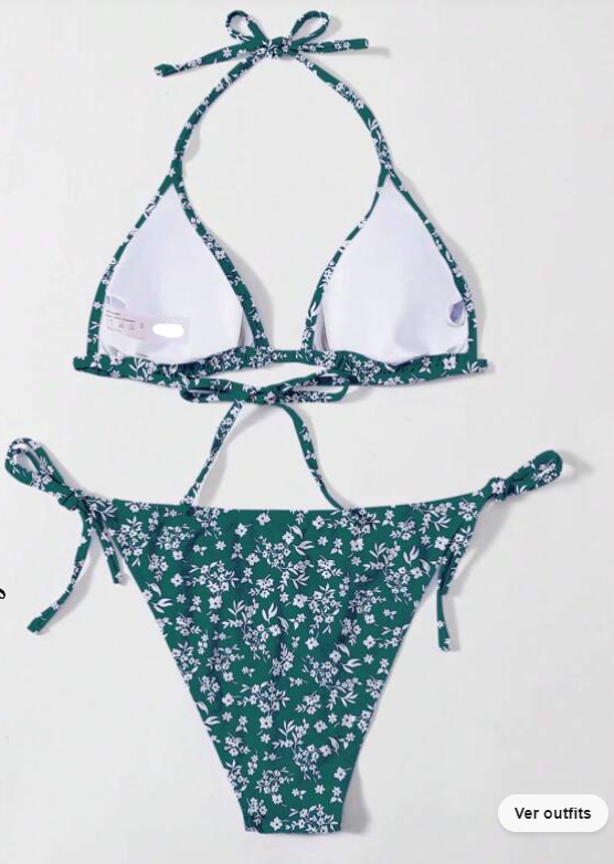 Bikini Verde con Estampado de Margaritas ✨