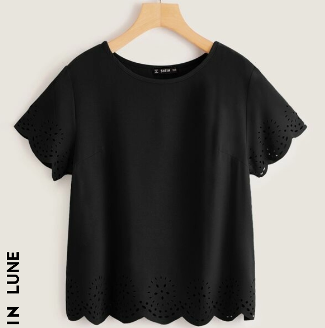 Blusa Negra con Detalle de Bordado y Manga Cortada ✨