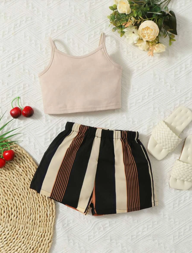 Conjunto de Dos Piezas para Chicas - Top de Tirantes y Shorts a Rayas